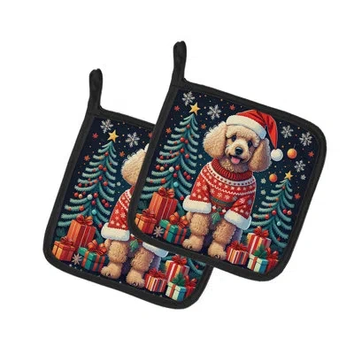 Caroline's Treasures Apricot Toy Poodle Christmas Pair Of Pot Holders In Multicolor