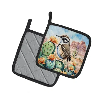 Caroline's Treasures Arizona Cactus Wren Pair Of Pot Holders In Multicolor