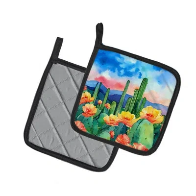 Caroline's Treasures Arizona Saguaro Cactus Blossom In Watercolor Pair Of Pot Holders In Multicolor