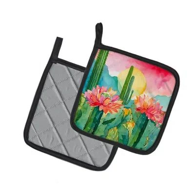 Caroline's Treasures Arizona Saguaro Cactus Blossom In Watercolor Pair Of Pot Holders In Multicolor