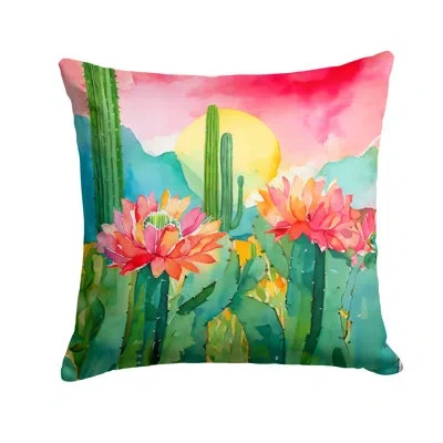 Caroline's Treasures Arizona Saguaro Cactus Blossom In Watercolor Throw Pillow In Multicolor