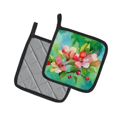 Caroline's Treasures Arkansas Apple Blossom In Watercolor Pair Of Pot Holders In Multi