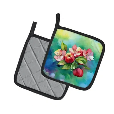 Caroline's Treasures Arkansas Apple Blossom In Watercolor Pair Of Pot Holders In Multicolor