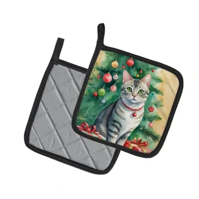Caroline's Treasures Asian Cat By The Christmas Tree Pair Of Pot Holders In Multicolor