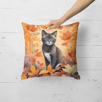Caroline's Treasures Asian Cat In Fall Leaves Throw Pillow In Multicolor