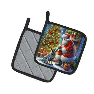 Caroline's Treasures Australian Cattle Dog And Santa Claus Pair Of Pot Holders In Multicolor