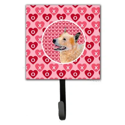 Caroline's Treasures Australian Cattle Dog Valentine's Love And Hearts Leash Holder And Wall Hook In Pink