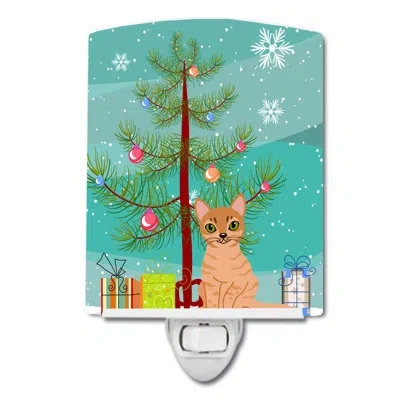 Caroline's Treasures Australian Mist Cat Merry Christmas Tree Ceramic Night Light In Blue