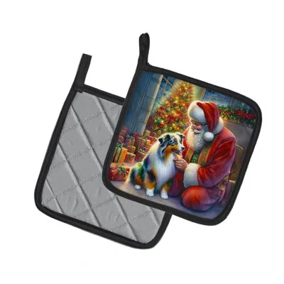 Caroline's Treasures Australian Shepherd And Santa Claus Pair Of Pot Holders In Multicolor