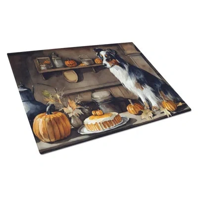 Caroline's Treasures Australian Shepherd Fall Kitchen Pumpkins Glass Cutting Board Large