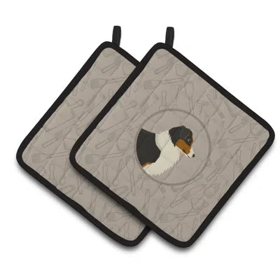 Caroline's Treasures Australian Shepherd In The Kitchen Potholder In Gray