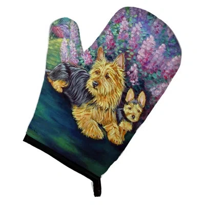 Caroline's Treasures Australian Terrier And Puppy Oven Mitt In Brown;green;purple