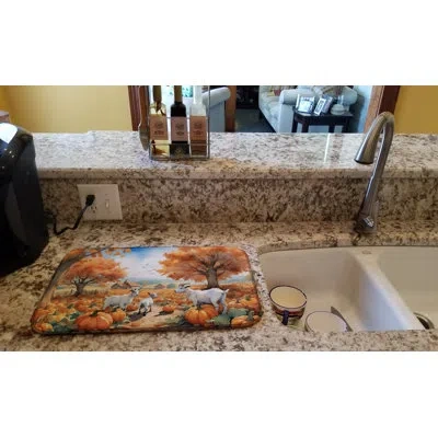 Caroline's Treasures Autumn Goats Dish Drying Mat In Natural
