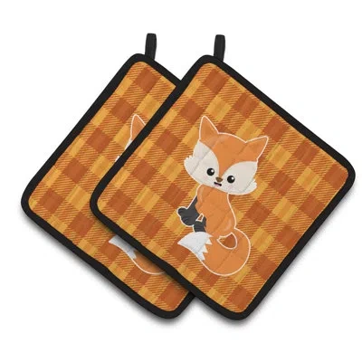Caroline's Treasures Baby Fox Gingham Potholder In Black;brown