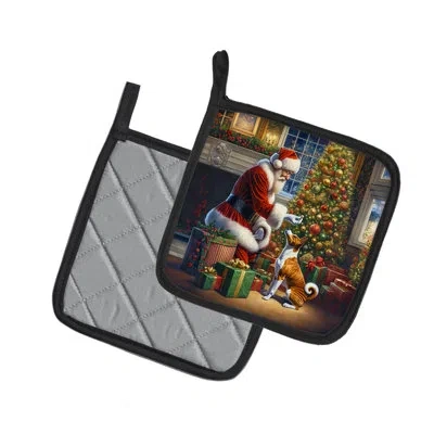 Caroline's Treasures Basenji And Santa Claus Pair Of Pot Holders In Multicolor