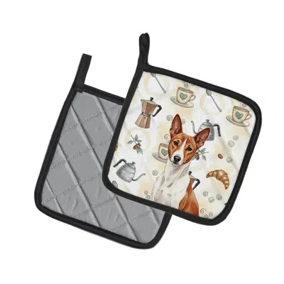 Caroline's Treasures Basenji Coffee Bar Pair Of Pot Holders In Multicolor