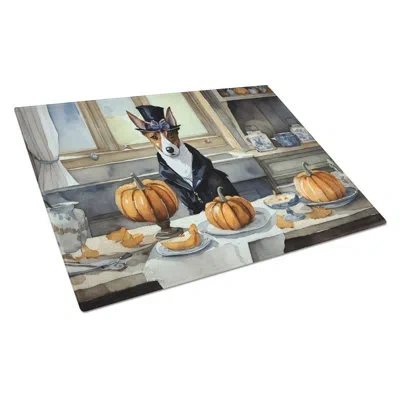 Caroline's Treasures Basenji Fall Kitchen Pumpkins Glass Cutting Board Large