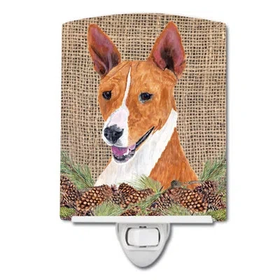 Caroline's Treasures Basenji Faux Burlap And Pine Cones Ceramic Night Light In Multicolor;multicolor