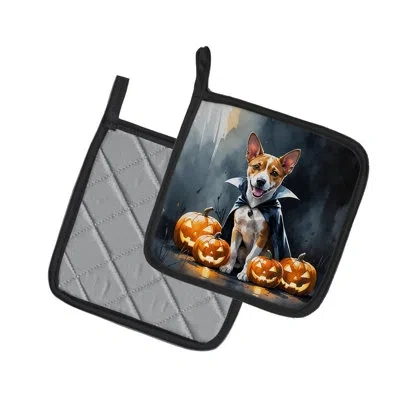 Caroline's Treasures Basenji Puppy Halloween Pair Of Pot Holders In Multicolor