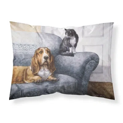 Caroline's Treasures Basset Hound And Cat On Couch Pillowcase In Gray