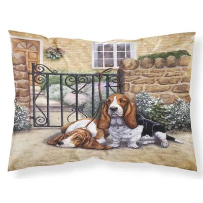 Caroline's Treasures Basset Hound At The Gate Pillowcase In Brown