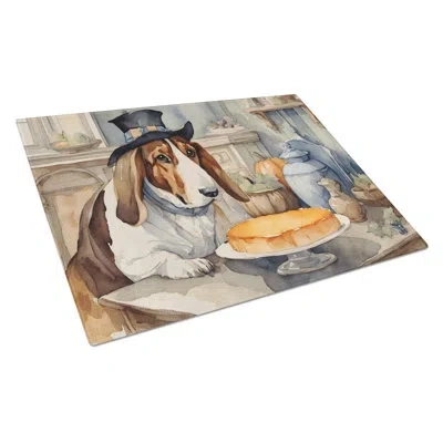 Caroline's Treasures Basset Hound Fall Kitchen Pumpkins Glass Cutting Board Large