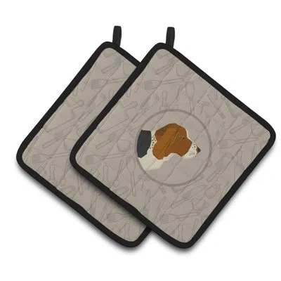 Caroline's Treasures Basset Hound In The Kitchen Potholder In Brown;gray