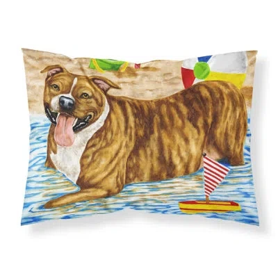 Caroline's Treasures Beach Bum Staffie Pillowcase In Brown