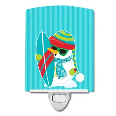 Caroline's Treasures Beach Snowman Surfer Ceramic Night Light In Blue