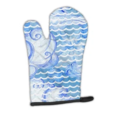 Caroline's Treasures Beach Watercolor Abstract Waves Oven Mitt In White;sky Blue