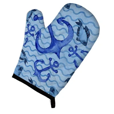 Caroline's Treasures Beach Watercolor Anchors And Fish Oven Mitt In Blue;sky Blue
