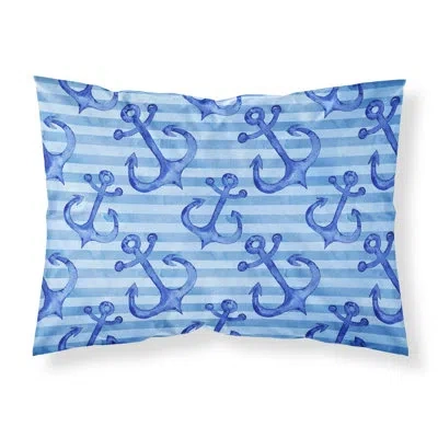 Caroline's Treasures Beach Watercolor Anchors Pillowcase In Blue