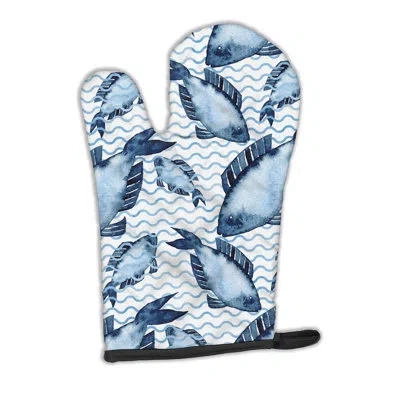 Caroline's Treasures Beach Watercolor Fishes Oven Mitt In Blue;white