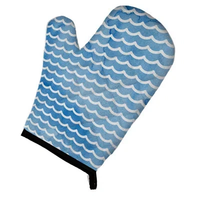 Caroline's Treasures Beach Watercolor Waves Oven Mitt In White;sky Blue