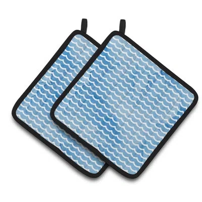 Caroline's Treasures Beach Watercolor Waves Potholder In Blue;black