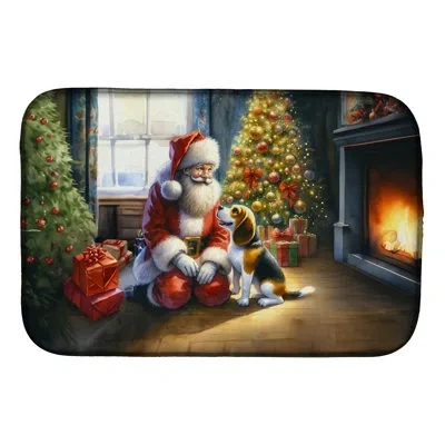 Caroline's Treasures Beagle And Santa Claus Dish Drying Mat In Natural