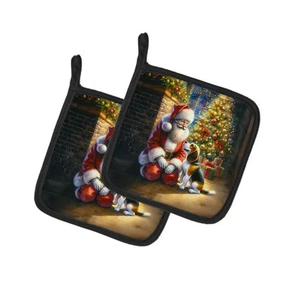 Caroline's Treasures Beagle And Santa Claus Pair Of Pot Holders In Multicolor