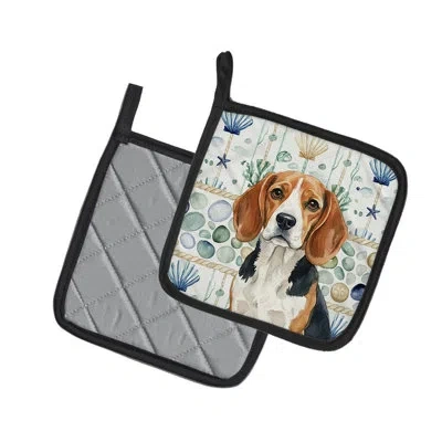 Caroline's Treasures Beagle Coastal Sea Glass Pair Of Pot Holders In Multicolor
