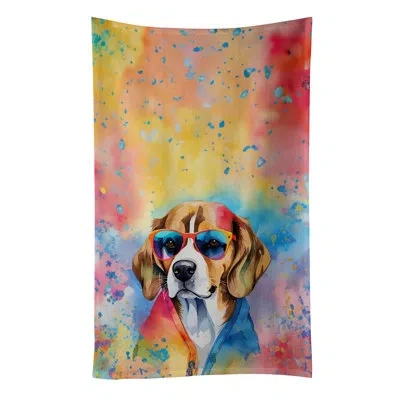 Caroline's Treasures Beagle Hippie Dawg Kitchen Towel In Multicolor