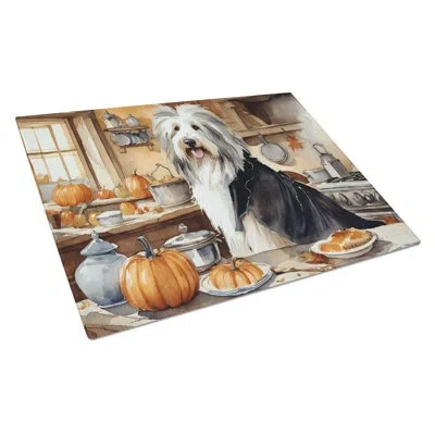 Caroline's Treasures Bearded Collie Fall Kitchen Pumpkins Glass Cutting Board Large
