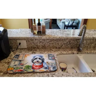 Caroline's Treasures Bearded Collie The Chef Dish Drying Mat In Natural