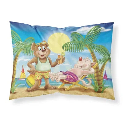 Caroline's Treasures Bears Relaxing At The Beach Pillowcase In Blue