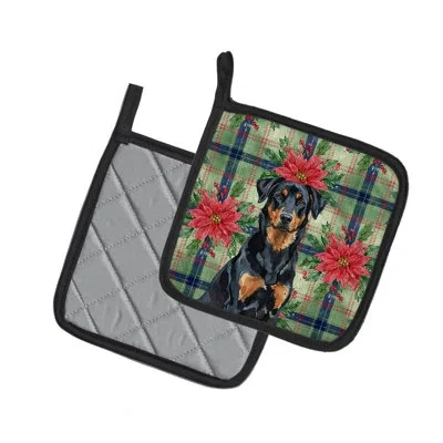 Caroline's Treasures Beauceron Christmas Poinsettas Pair Of Pot Holders In Multicolor