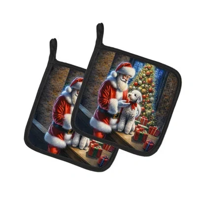 Caroline's Treasures Bedlington Terrier And Santa Claus Pair Of Pot Holders In Multicolor