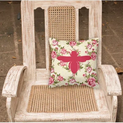 Caroline's Treasures Bee Shabby Elegance Pink Roses Floral 14" Throw Pillow In Light Yellow