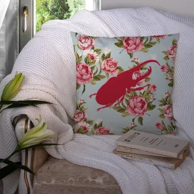 Caroline's Treasures Beetle Beetle Shabby Elegance Blue Roses Indoor/outdoor Throw Pillow
