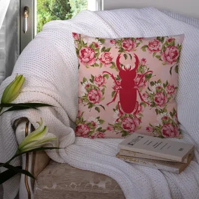 Caroline's Treasures Beetle Shabby Elegance Pink Roses Floral 14" Throw Pillow