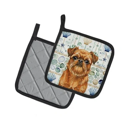 Caroline's Treasures Belge Brussels Griffon Coastal Sea Glass Pair Of Pot Holders In Multicolor