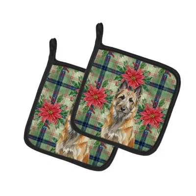 Caroline's Treasures Belgian Laekenois Christmas Poinsettas Pair Of Pot Holders In Multi