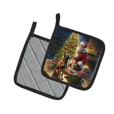 Caroline's Treasures Belgian Malinois And Santa Claus Pair Of Pot Holders In Multicolor